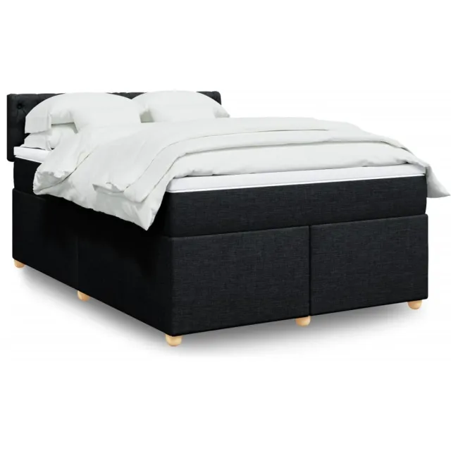 vidaXL Boxspring met matras stof zwart 160x200 cm