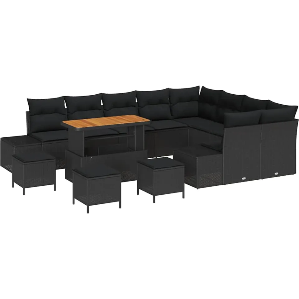vidaXL Tuinbankenset 13 st Zwart poly rattan, foto 4