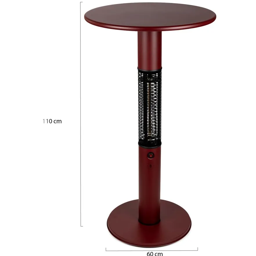 Monti HeatLine Vibe bartafel met terrasverwarmer 1500W ø60cm (h: 110cm) rood, foto 2