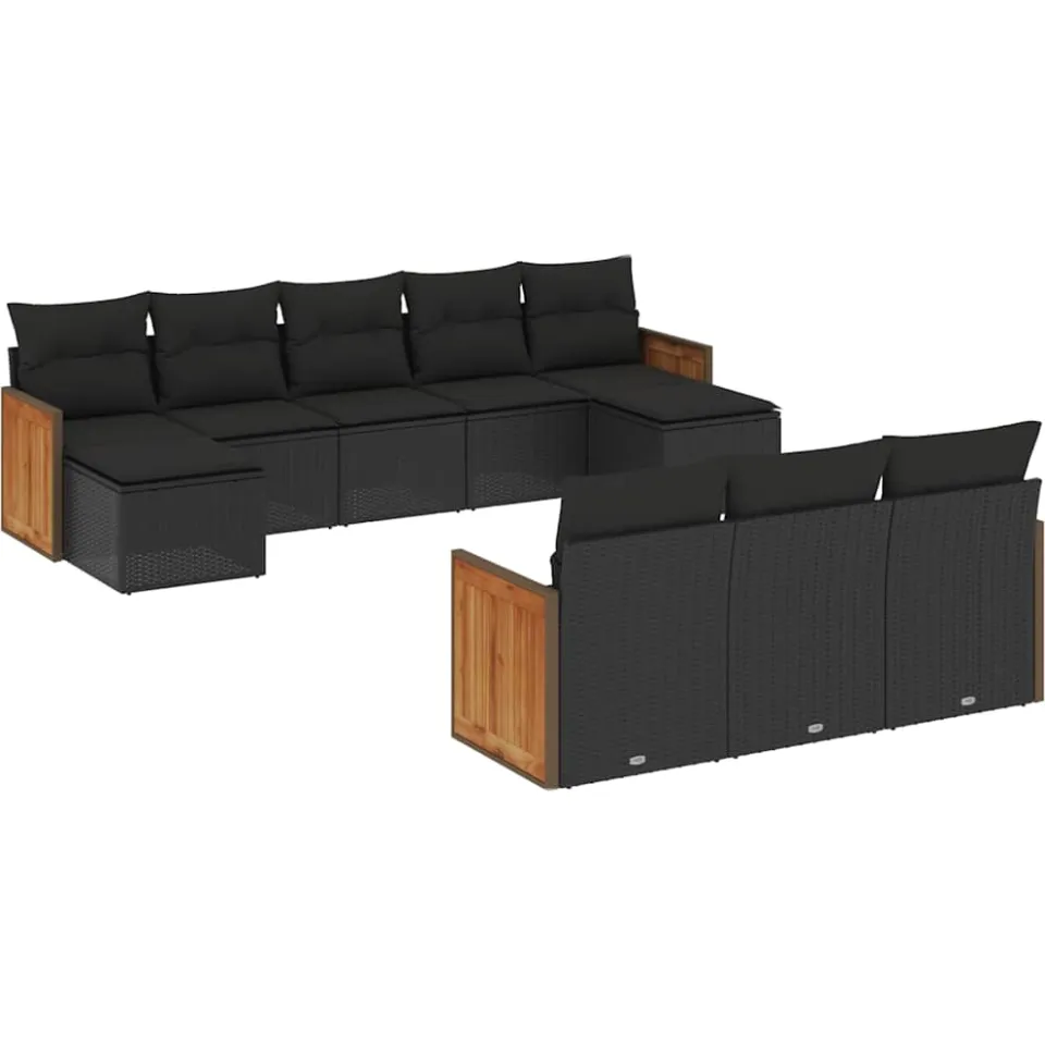 vidaXL 10-delige Loungeset met kussens poly rattan zwart, foto 3