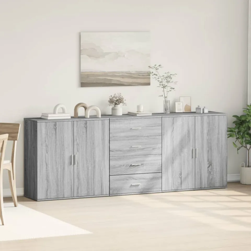 vidaXL Dressoirs 3 st bewerkt hout grijs sonoma eikenkleurig, foto 3