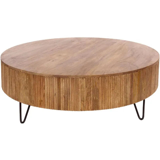 Nest of Nora Salontafel Sari - Industrieel - Rond 120 cm - Mangohout lichtbruin