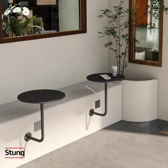 Stunq Ronde Muurtafel Zwart - Compacte Bijzettafel voor aan de Muur