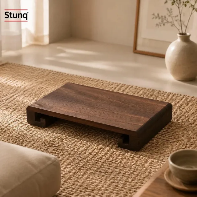 Stunq Draagbare houten vloertafel | Multifunctioneel bijzettafeltje Bruin