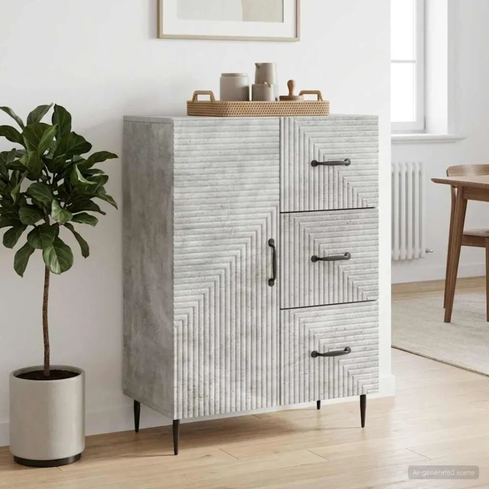 vidaXL Dressoir met lade Betongrijs 66 x 34,5 x 89,5 cm Bewerkt hout grijs, foto 3
