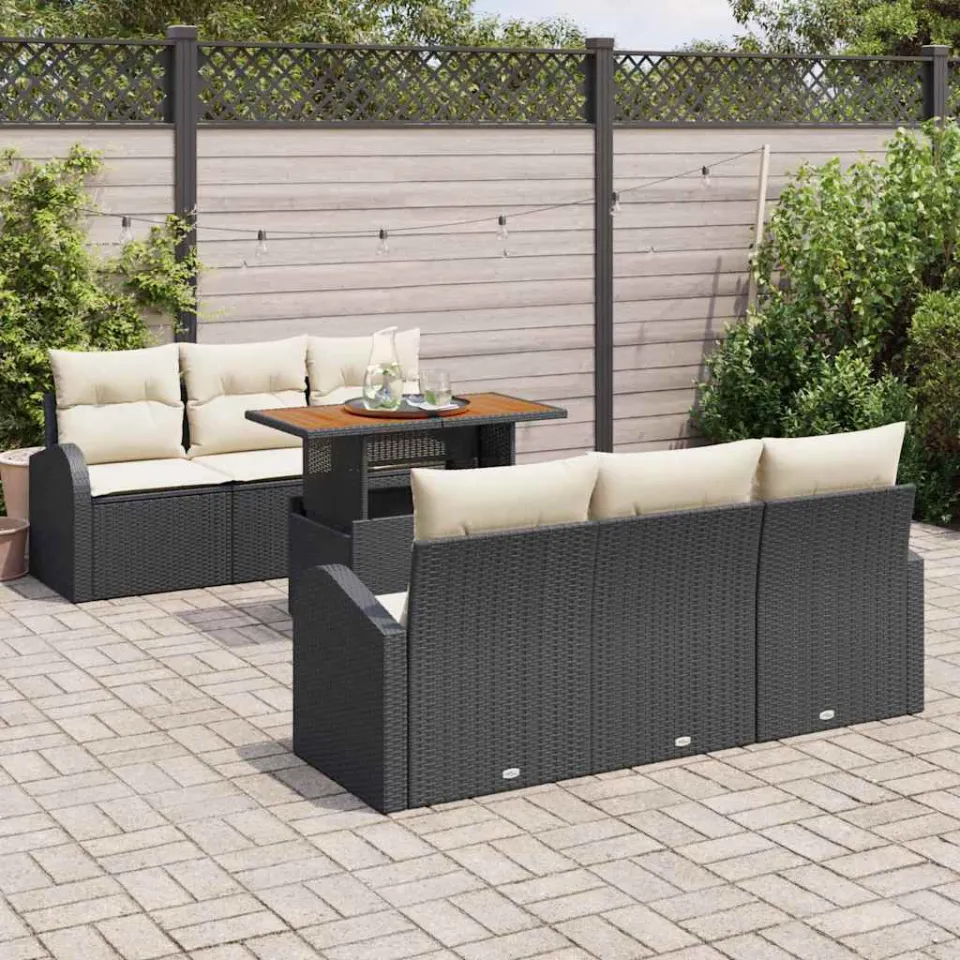 vidaXL Tuin Sofa Set 7 st Zwart Poly riet, foto 3