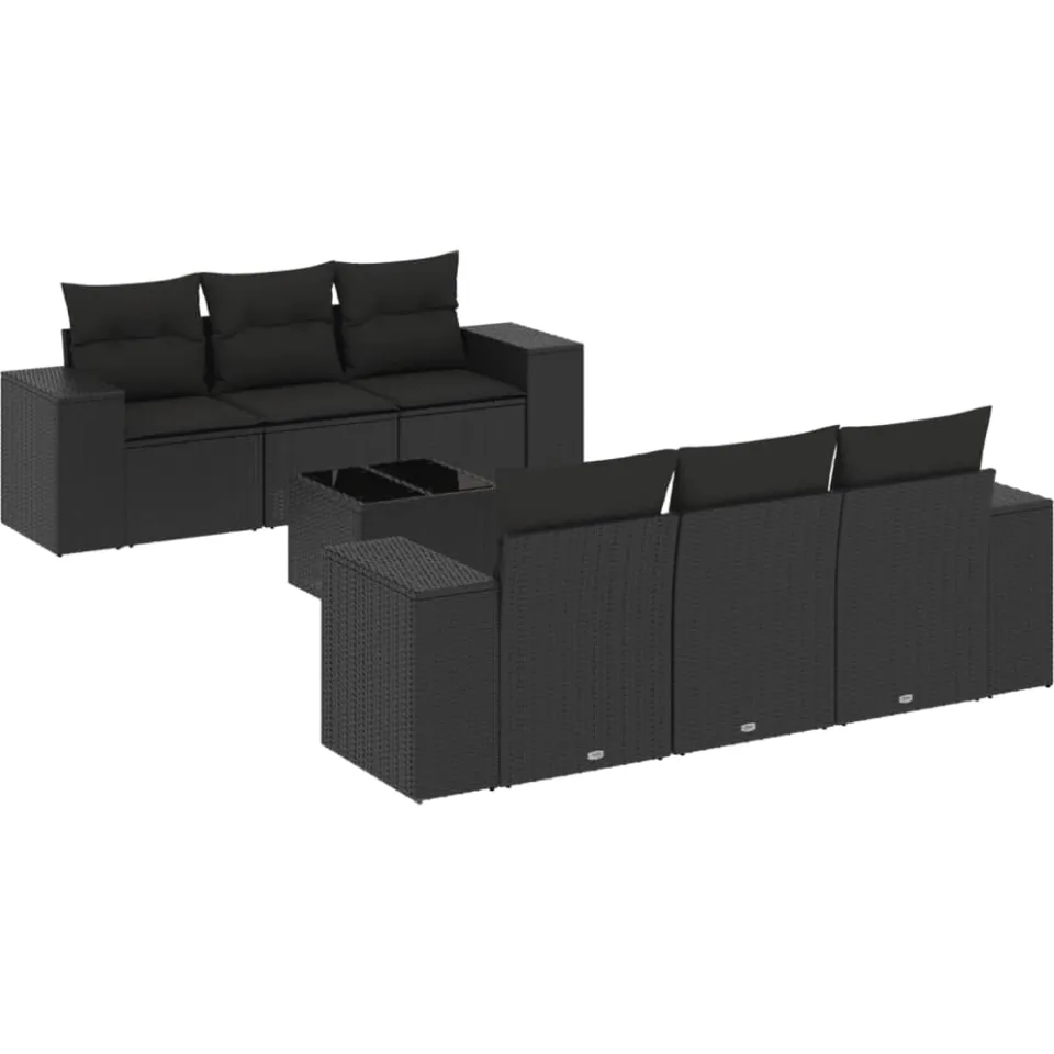 vidaXL 7-delige Loungeset met kussens poly rattan zwart