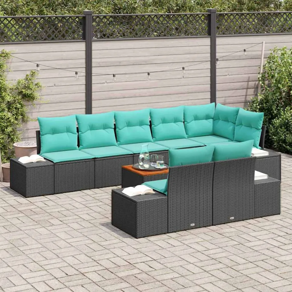 vidaXL Tuinbankenset 9 st Zwart poly rattan, foto 3