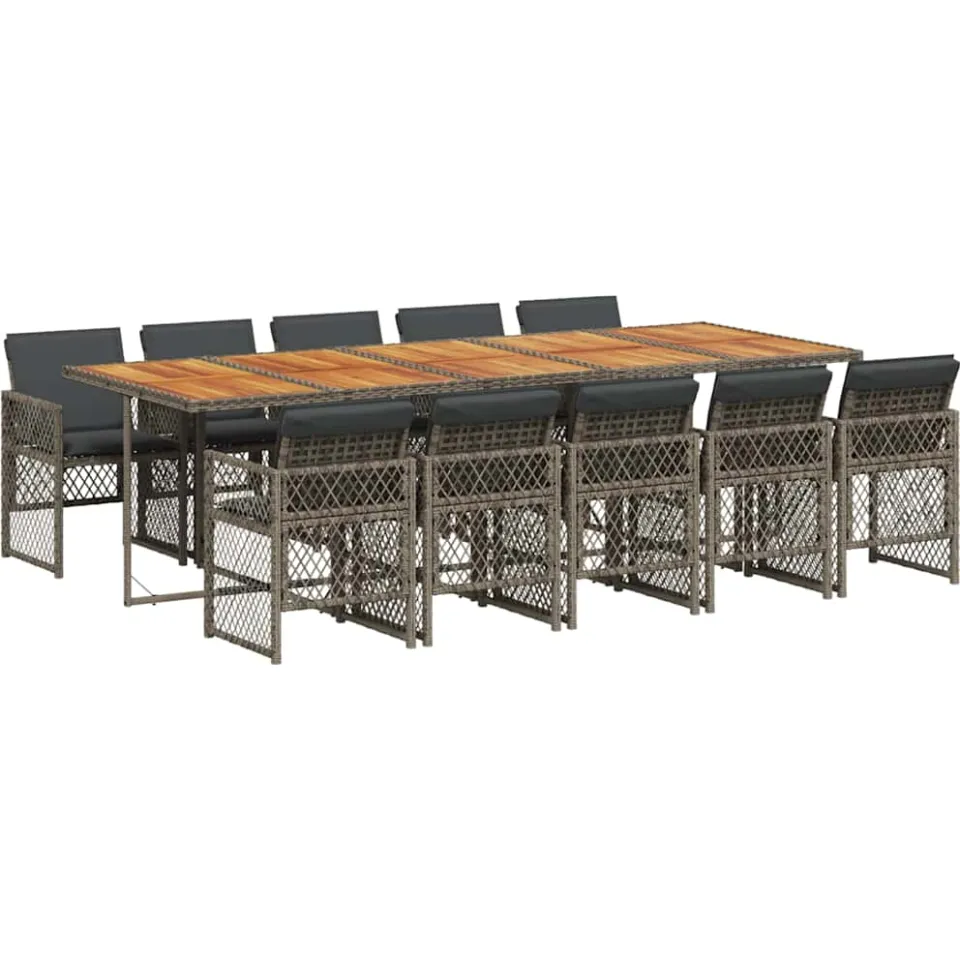 vidaXL 11-delige Tuinset met kussens poly rattan grijs, foto 4