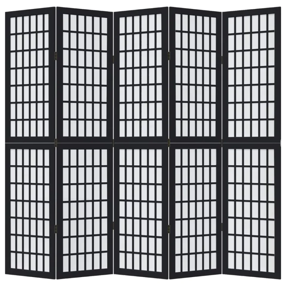 vidaXL Kamerscherm met 5 panelen massief paulowniahout zwart, foto 4