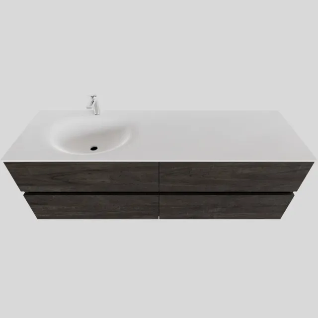 Boss & Wessing Badkamermeubel Solid Surface BWS Oslo 200x46 cm Wood Dark Brown Wasbak Links (1 kraangat, 4 lades)