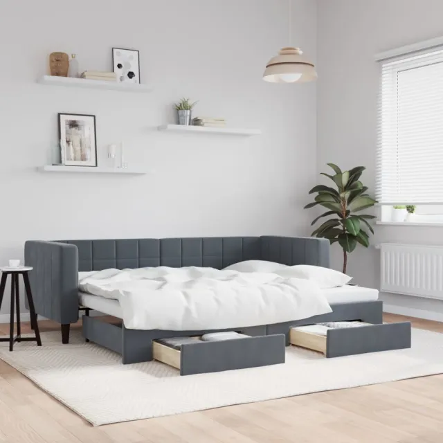 vidaXL Slaapbank onderschuifbed en lades 80x200 cm fluweel donkergrijs