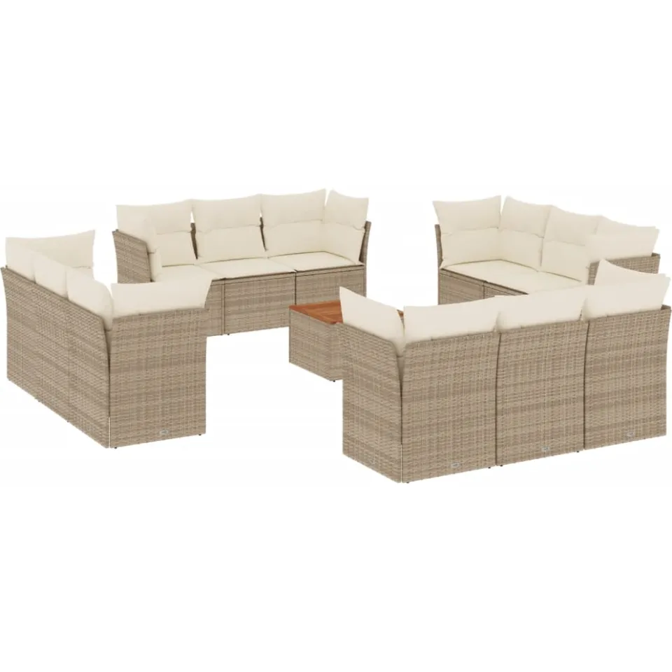 vidaXL 13-delige Loungeset met kussens poly rattan beige