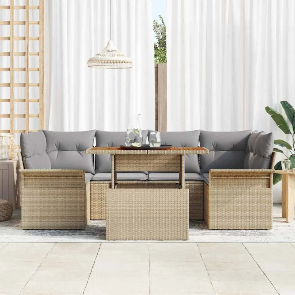 vidaXL Tuin Sofa Set 7 st Beige Poly riet, foto 3