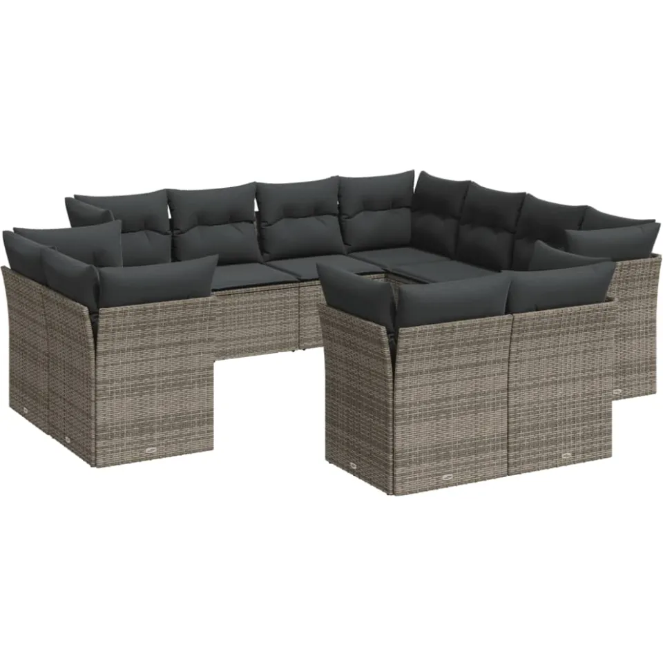 vidaXL 11-delige Loungeset met kussens poly rattan grijs, foto 4
