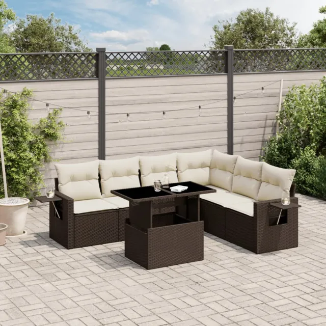 vidaXL 7-delige Loungeset met kussens poly rattan bruin, foto 2