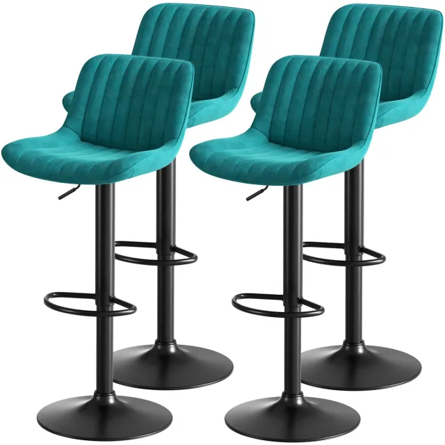 FloraGrace Barkruk - Draaibaar En Hoogte Verstelbaar - Set Van 4 - Velvet - Modern - Blauw - Voor Keuken, Eethoek En Bar