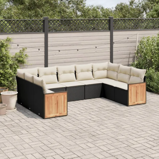 vidaXL 9-delige Loungeset met kussens poly rattan zwart, foto 2