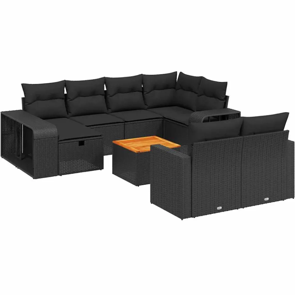 vidaXL 11-delige Loungeset met kussens poly rattan zwart, foto 3
