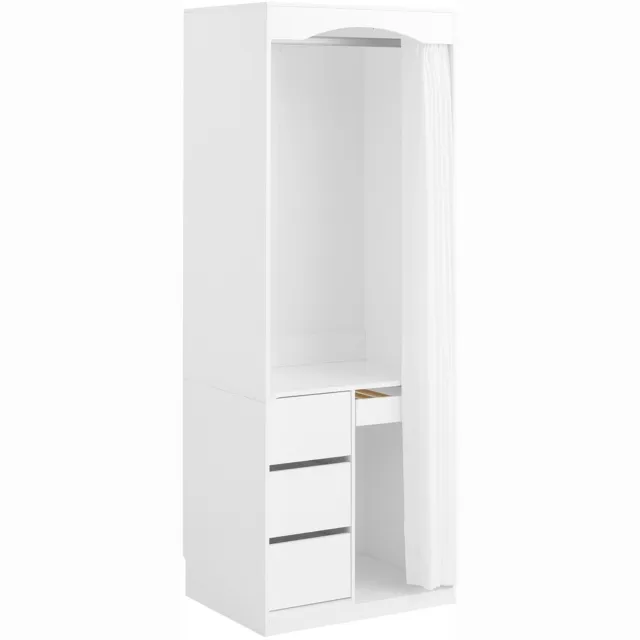 SoBuy Kledingkast - Kledingkasten Slaapkamer met Kledinghaak en Hangruimte - Kledingkast Organizer met 4 Lades, 2 Verstelbare Planken en Gordijn - Wit MDF | KSB05-W