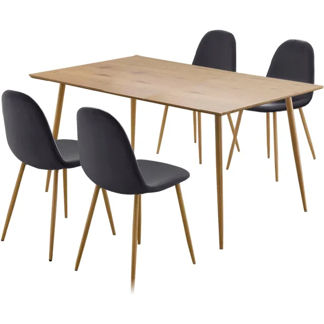 Notio Living Eetset - 160 cm Tafel - Antraciet/Eiken Gris