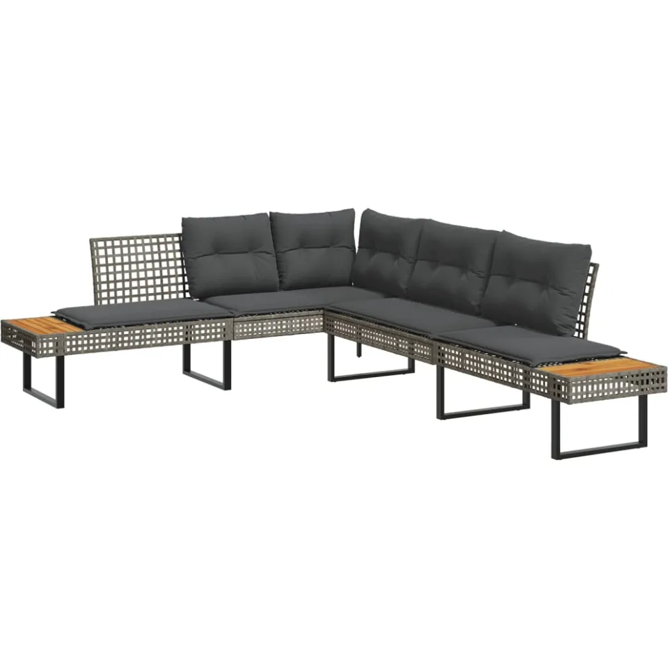 vidaXL 2-delige Loungeset met kussens poly rattan en acaciahout grijs