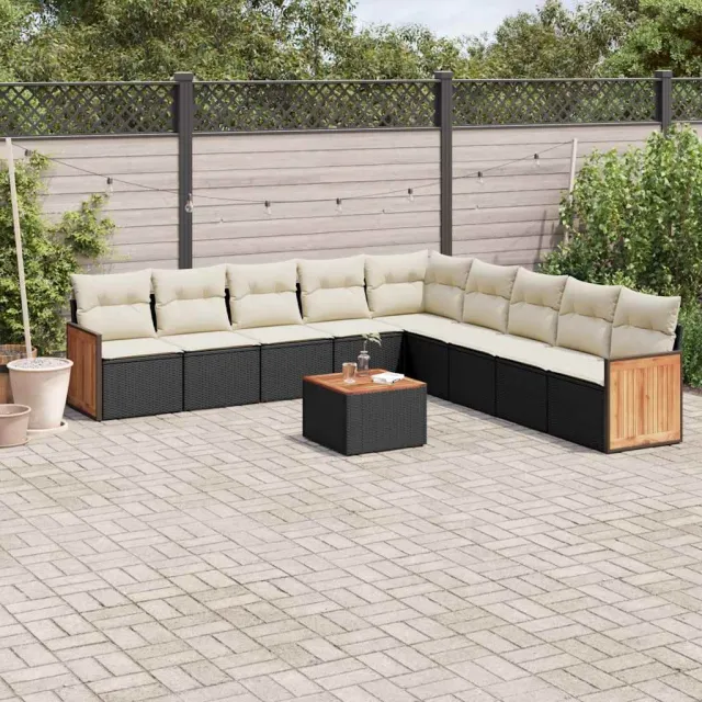 vidaXL 10-delige Loungeset met kussens poly rattan zwart, foto 2