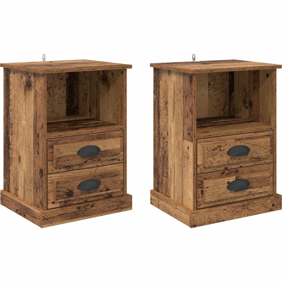 vidaXL Nachtkastje 2 st Oudhout 36 x 43 x 60 cm Bewerkt hout bruin, foto 3