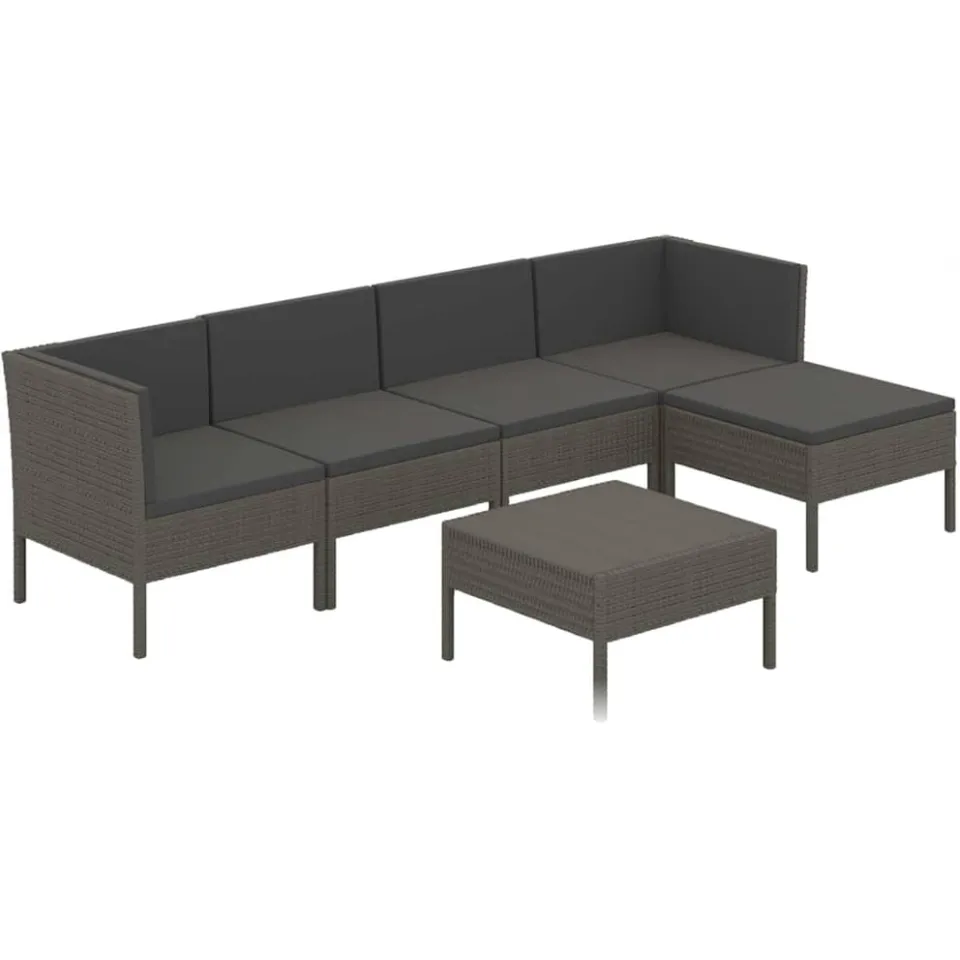 vidaXL 6-delige Loungeset met kussens poly rattan grijs, foto 3
