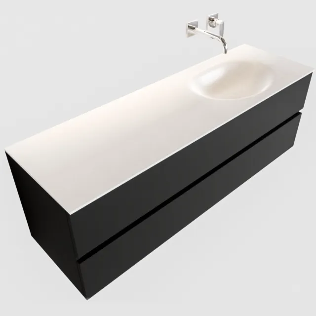 Boss & Wessing Badkamermeubel Solid Surface BWS Stockholm 150x45 cm Mat Zwart Urban Rechts (0 kraangaten)