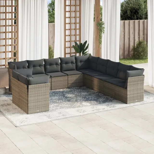 vidaXL 11-delige Loungeset met kussens poly rattan grijs, foto 2