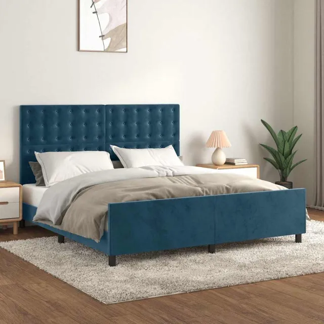 vidaXL Bedframe met hoofdeinde fluweel donkerblauw 180x200 cm blauw