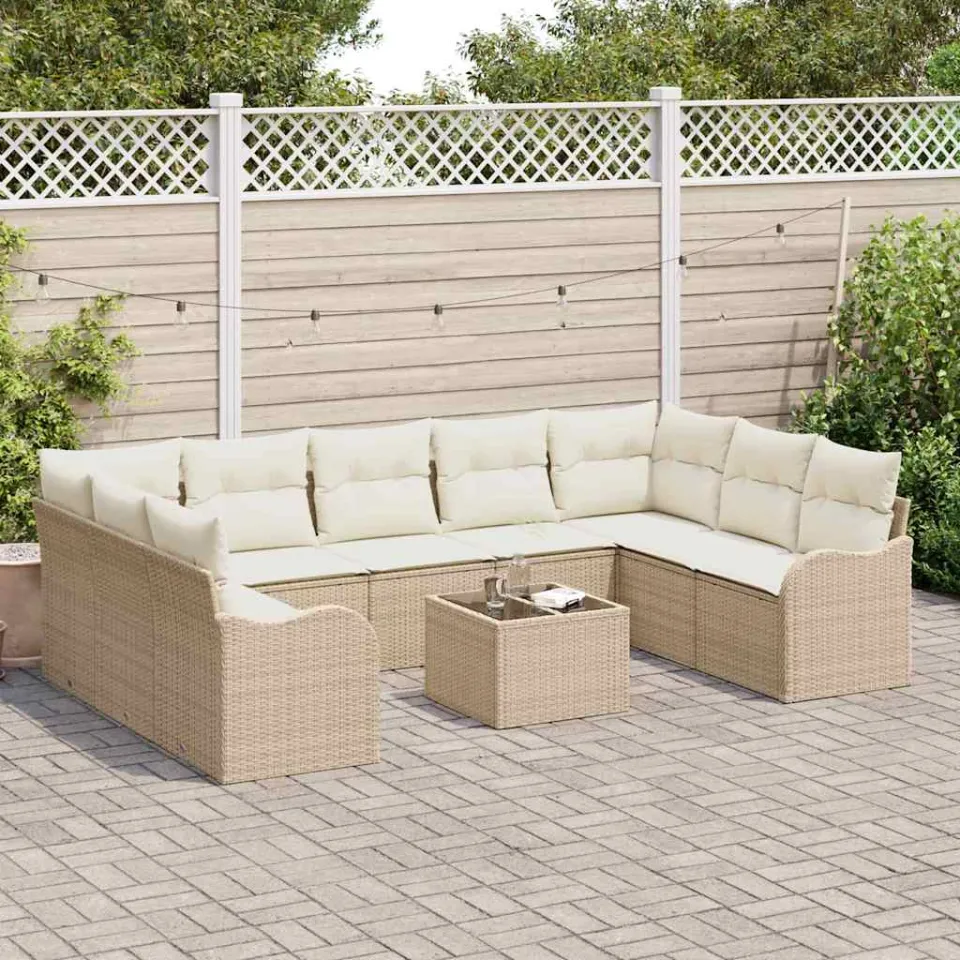 vidaXL Tuin Sofa Set 10 st Beige poly rattan, foto 3