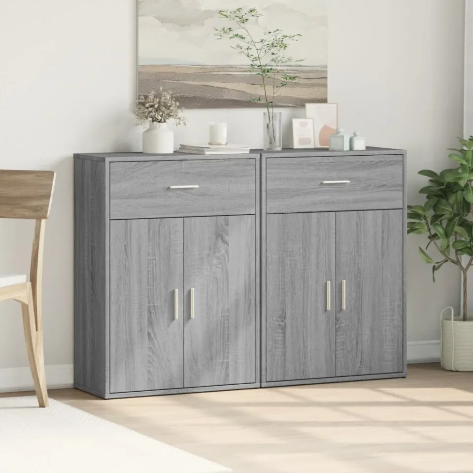vidaXL Dressoirs 2 st 60x30x84 cm bewerkt hout grijs sonoma eikenkleur, foto 3