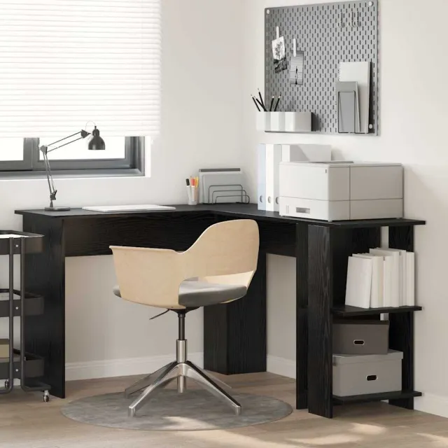 vidaXL Hoekbureau Zwart Eiken 140 x 113,5 x 75 cm Bewerkt hout, foto 2