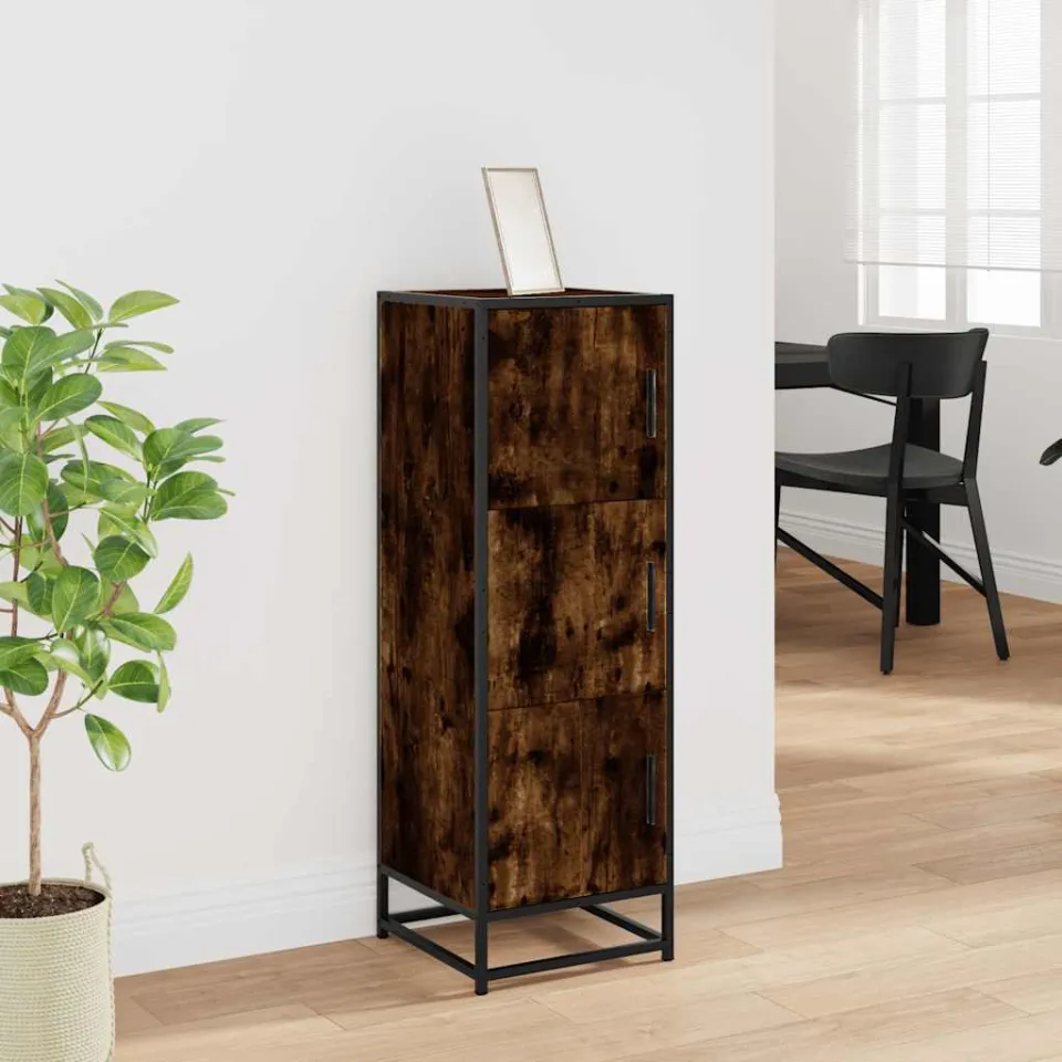 vidaXL Hoge kast 35,5x35x106,5 cm bewerkt hout en metaal gerookt eiken, foto 2