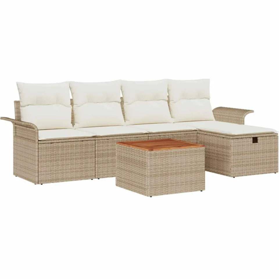 vidaXL Tuinbankenset 6 st Beige poly rattan, foto 4