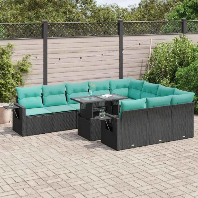 vidaXL 11-delige Loungeset met kussens poly rattan acacia zwart, foto 2