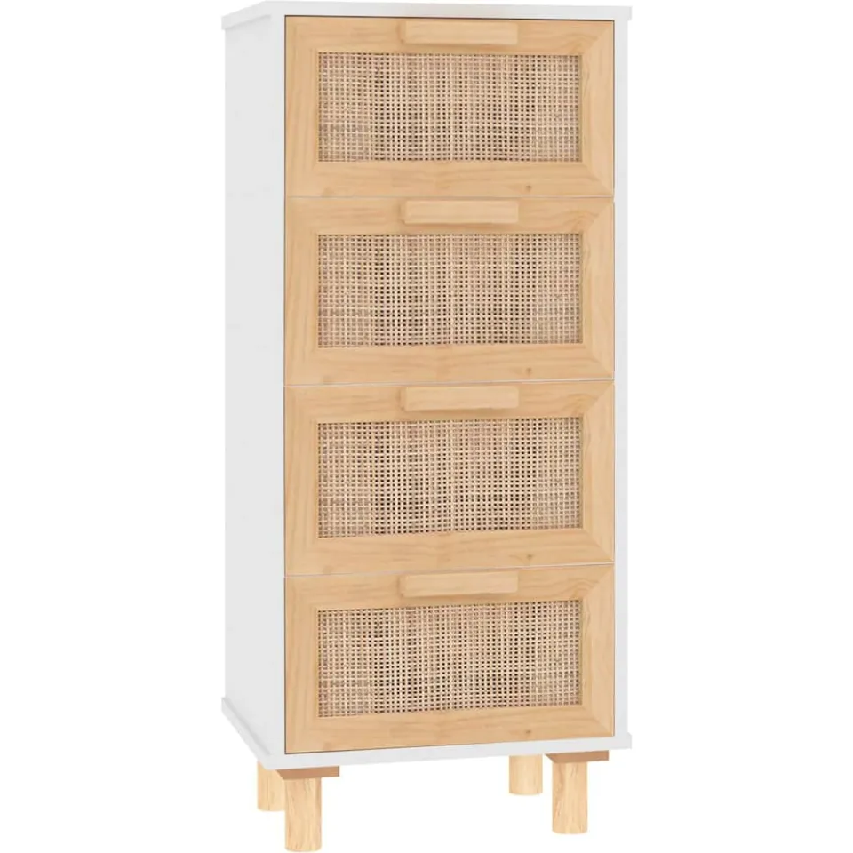 vidaXL Dressoir 40x30x90 cm massief grenenhout en rattan wit, foto 3