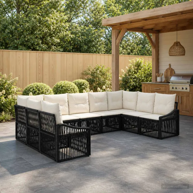 vidaXL Tuinbankenset 9 st 9-zits Zwart poly rattan, foto 2