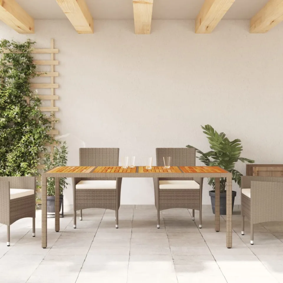 vidaXL Tuintafel 190x90x75 cm poly rattan en acaciahout beige, foto 2