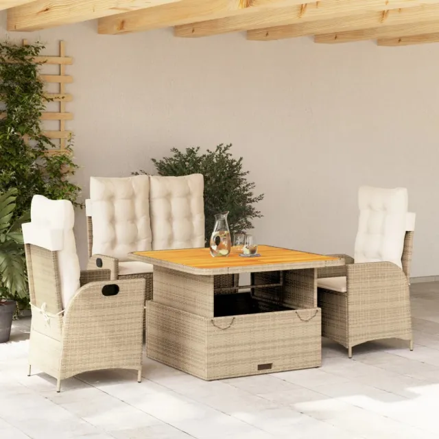 vidaXL 4-delige Tuinset met kussens poly rattan beige, foto 2