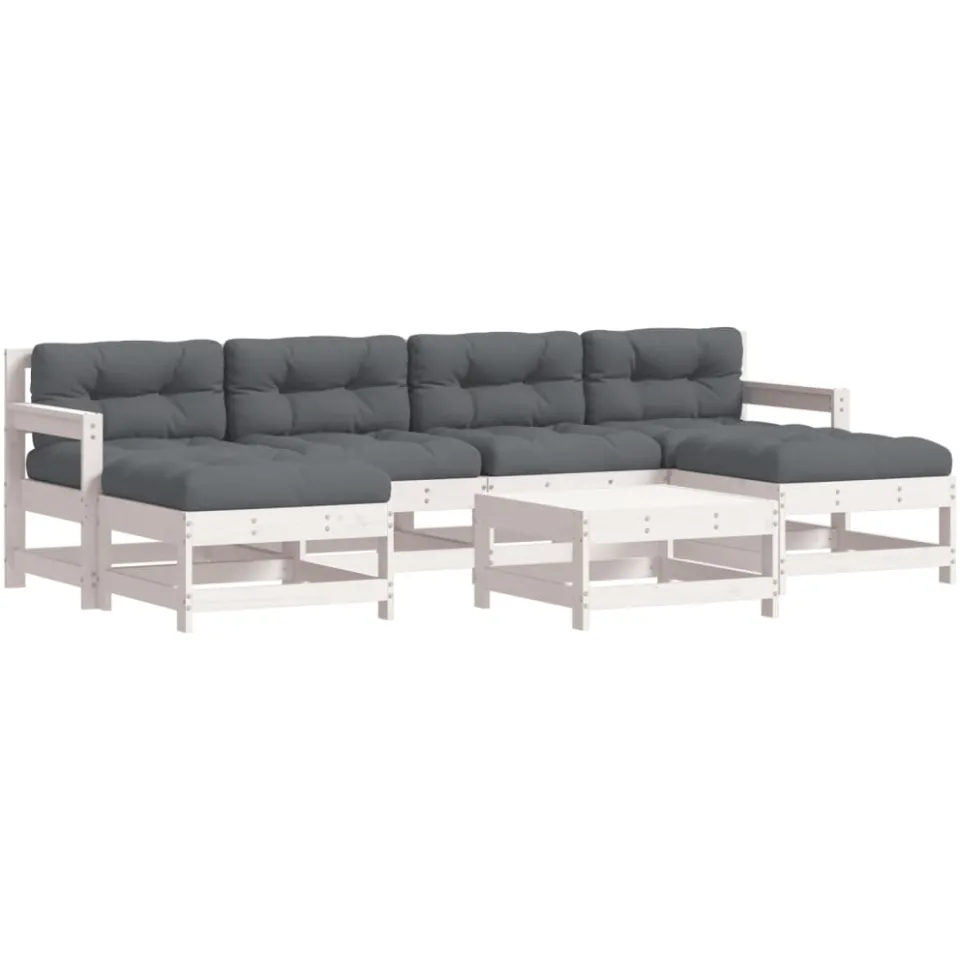 vidaXL 7-delige Loungeset met kussens massief hout wit, foto 4