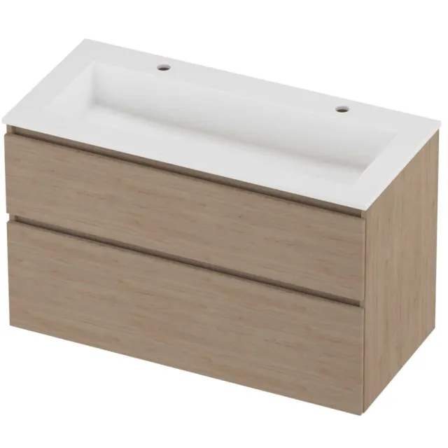 Proline Aristo Badmeubelset Polystone Elegant 2 Kraangaten 100x46x62 cm Mat White Ideal Oak Eiken