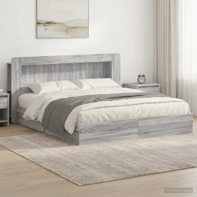 vidaXL Bedframe met opslag Grijs Sonoma 200 x 200 cm Bewerkt hout