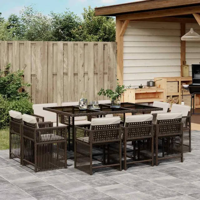 vidaXL 11-delige Tuinset met kussens poly rattan bruin, foto 2