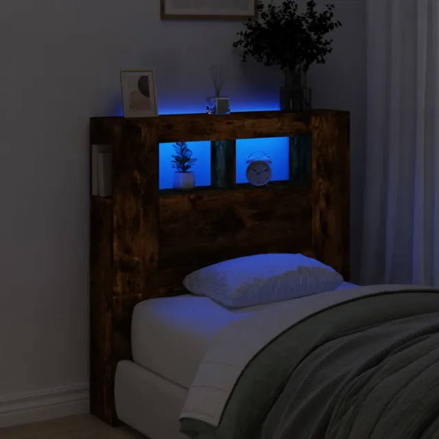 vidaXL Hoofdeinde met LED 100x18,5x103,5 cm bewerkt hout gerookt eiken Bruin