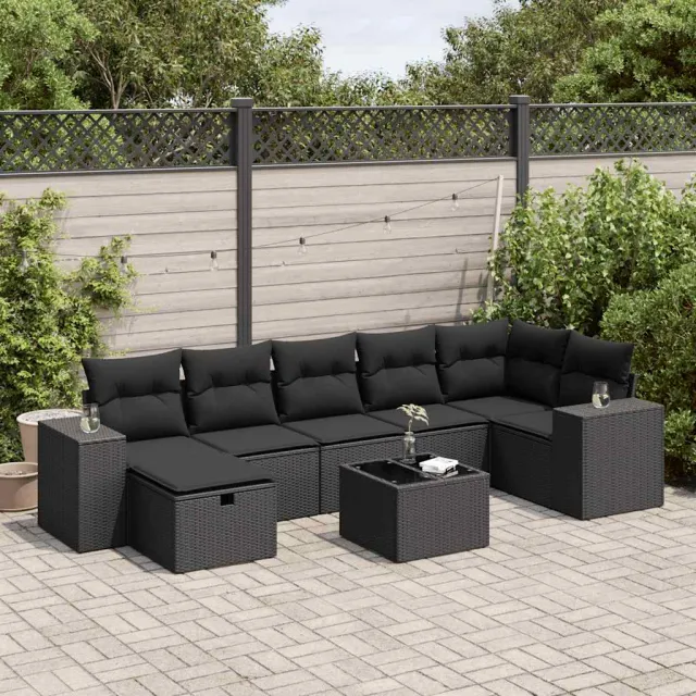 vidaXL 8-delige Loungeset met kussens poly rattan zwart, foto 2