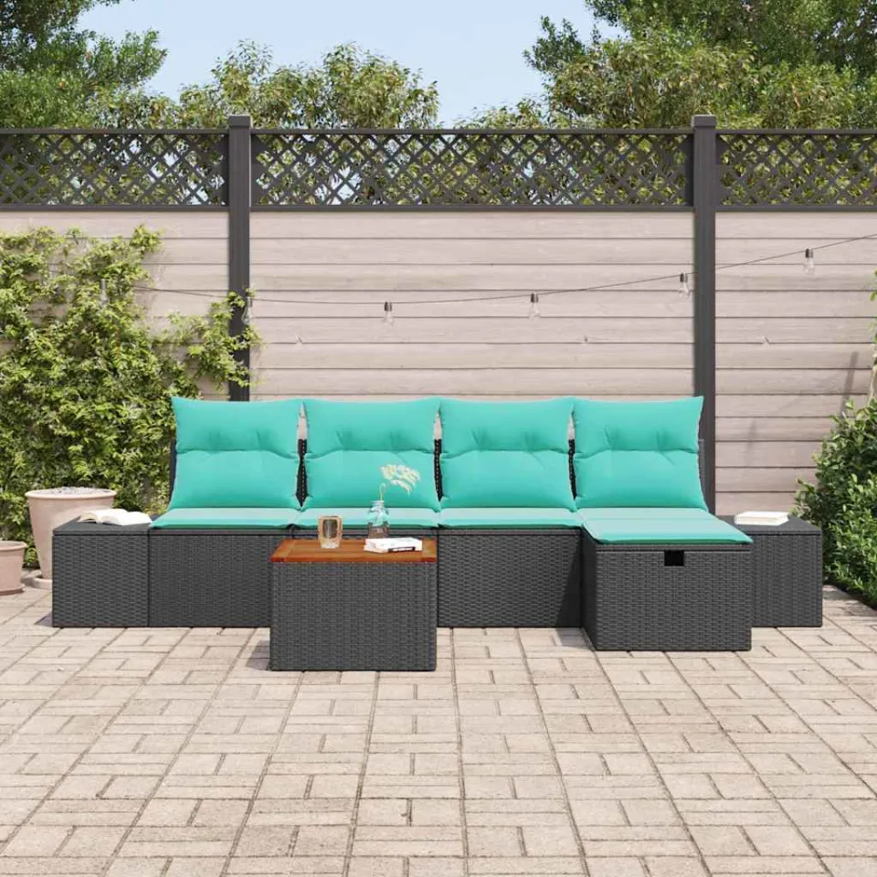 vidaXL Tuinbankenset 6 st Zwart Poly riet, foto 3
