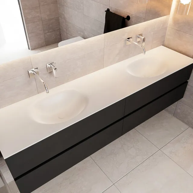 Boss & Wessing Badkamermeubel Solid Surface BWS Stockholm 200x45 cm Mat Zwart Urban Dubbel (0 kraangaten, 4 lades)